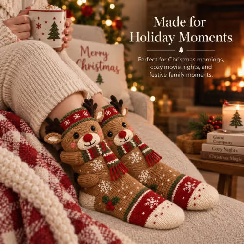 🧦3D Hugging Christmas Socks 🎅 Cute Knit Holiday Socks 5 Designs
